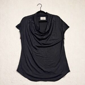 Southcott Top Blouse Cowl Neck Cap Sleeve Black Bamboo Blend Women's 3 Large